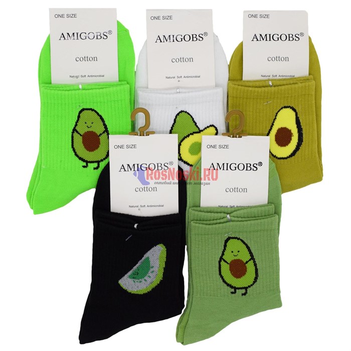 1012 Набор носков женских AMIGOBS, хлопок, с широкой резинкой, "авокадо" - фото 211849