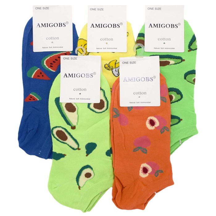 2212 Набор носков женских AMIGOBS, хлопок, укороченные, "фрукты" - фото 349387