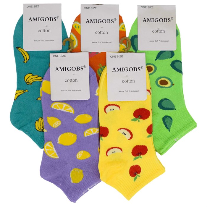 1033 Набор носков женских AMIGOBS, хлопок, укороченные, "фрукты" - фото 379959