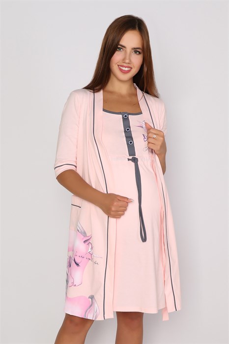 Комплект женский MARGO, "Пони", халат с сорочкой, хлопок, для беременных - фото 769657