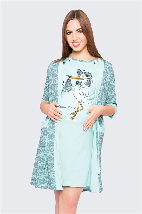 Комплект женский MARGO, "Аист", платье с халатом, хлопок, для беременных - фото 775833