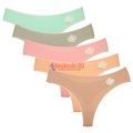 197113 Комплект женских трусов NICOLETTA, стринги, хлопок, аппликация "цветок" - фото 213168