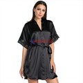 619 Халат женский FELISSE, атласный, однотонный, кружево на рукаве - фото 400812